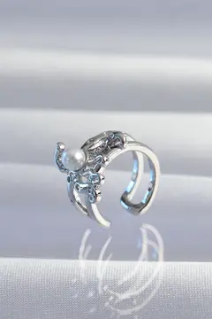 Pirinç Gümüş Renk İncili Ahtapot Earcuff Küpe 5886