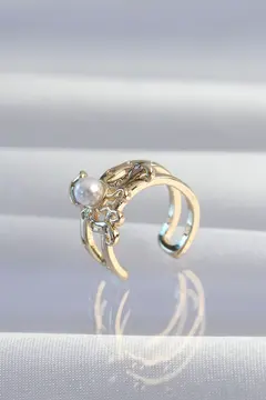 Pirinç Gold Renk İncili Ahtapot Earcuff Küpe 5886