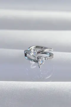 Pirinç Gümüş Renk Zirkon Taşlı Damla Earcuff Küpe 5886