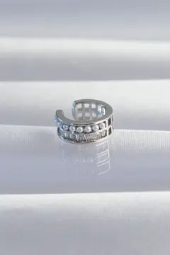 Pirinç Gümüş Renk İncili Baget Taşlı Earcuff Küpe 5886