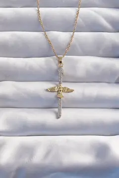 316L Çelik Zincir Gold Renkli Zirkon Taşlı Anka Kuşu Kolye 5886