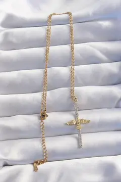 316L Çelik Zincir Gold Renkli Zirkon Taşlı Anka Kuşu Kolye 5886