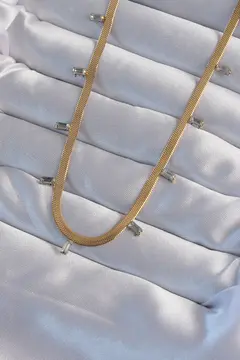 316L Çelik Gold Renk Baget Taşlı İtalyan Zincir Kolye 5886
