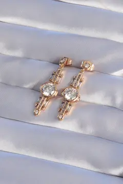 XUPİNG Rose Renk Zirkon Taşlı Geometrik Sallantılı Küpe 5886