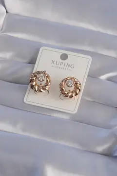 XUPİNG Rose Renk Oval Zirkon Taşlı Burgu Model Küpe 5886