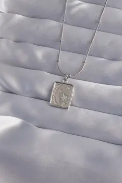 316L Çelik Zincir Gümüş Renk Zirkon Taşlı Ay Yıldız Figürlü Tarot Kolye 5886