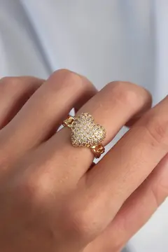 Pirinç Ayarlamalı Gold Renk Zirkon Taşlı Bombeli Kalp Yüzük 5886