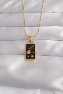 316L Çelik Gold Renk Siyah Mineli Yıldız Figür Tarot Kolye 5886