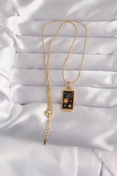 316L Çelik Gold Renk Siyah Mineli Yıldız Figür Tarot Kolye 5886