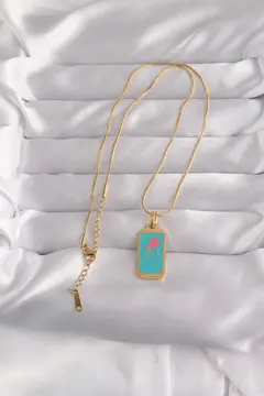 316L Çelik Gold Renk Mavi Mineli Tarot Kolye 5886