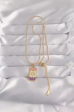 316L Çelik Gold Renk Karışık Mineli Ay Figür Tarot Kolye 5886