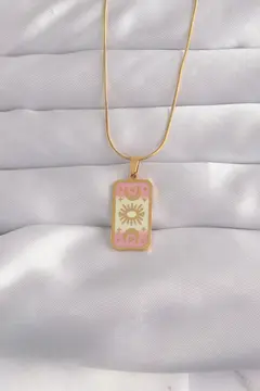 316L Çelik Gold Renk Karışık Mineli Ay Figür Tarot Kolye 5886