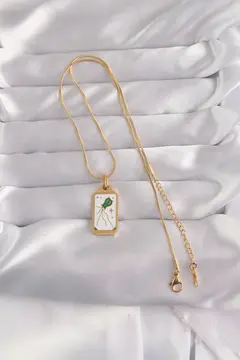 316L Çelik Gold Renk Beyaz Mineli Tarot Kolye 5886