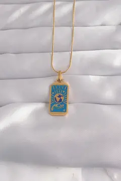 316L Çelik Gold Renk Mavi Mineli El Figür Tarot Kolye 5886