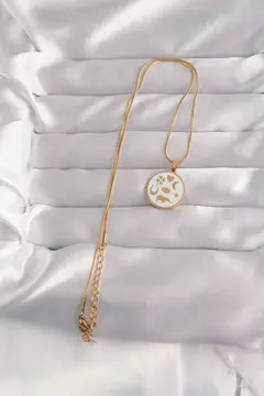 316L Çelik Gold Renk Beyaz Mineli Karışık Figürlü Tarot Kolye 5886