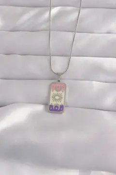316L Çelik Gümüş Renk Karışık Mineli Ay Figür Tarot Kolye 5886