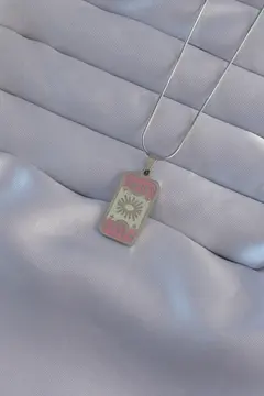 316L Çelik Gümüş Renk Pembe Mineli Ay Figür Tarot Kolye 5886