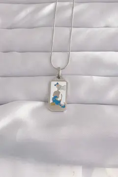 316L Çelik Gümüş Renk Beyaz Mineli Kız Figür Tarot Kolye 5886
