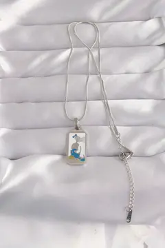 316L Çelik Gümüş Renk Beyaz Mineli Kız Figür Tarot Kolye 5886