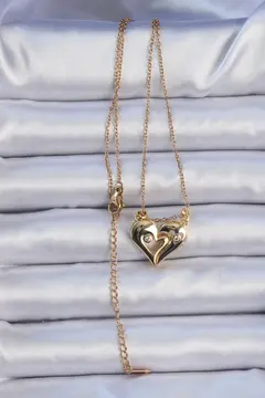 316L Çelik Zincir Altın Renk Zirkon Taşlı Mıknatıslı Kalp Kolye 5886