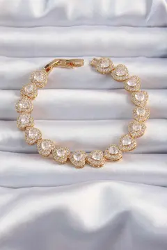 Pirinç Vip Seri Gold Renk Zirkon Taşlı Kalp Model Bileklik 5886