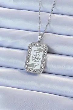 316L Çelik Zincir Gümüş Renk Mineli Zirkon Taşlı Göz Figür Tarot Kolye 5886