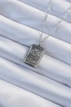 316L Çelik Zincir Eskitme Gümüş Renk Ay Figürlü Tarot Kolye 5886