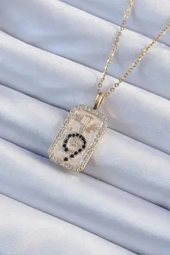 316L Çelik Zincir Altın Renk Zirkon Taşlı Minimal Papatya Figürlü Tarot Kolye 5886