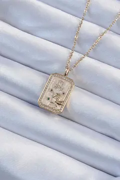 316L Çelik Zincir Altın Renk Zirkon Taşlı Aslan Figürlü Tarot Kolye 5886