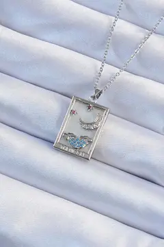 316L Çelik Zincir Gümüş Renk Zirkon Taşlı Ay Figürlü Tarot Kolye 5886