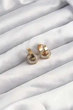 316L Çelik Altın Renk Zirkon Taşlı Halka Model Küpe 5886