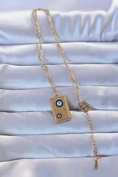 316L Altın Renk İşlemeli Nazarlı Vintage Kolye 5886