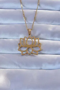 316L Altın Renk Lotus Kolye 5886