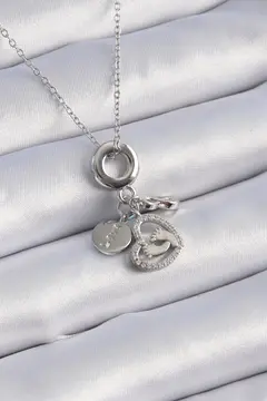 316L Çelik Gümüş Renk Zirkon Taş Detay Kalp Model Charm Kadın Kolye 5886