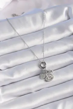 316L Çelik Gümüş Renk Zirkon Taş Detay Kalp Model Charm Kadın Kolye 5886