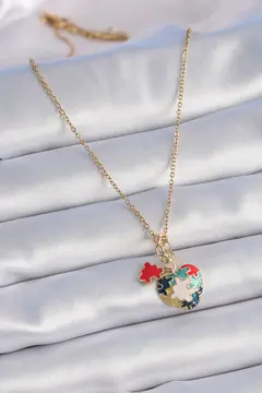 316L Çelik Gold Renk Yapboz Motif Kalp Figür Charm Model Kadın Kolye 5886