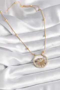 316L Çelik Gold Renk Zirkon Taşlı Göz Model Kadın Kolye 5886