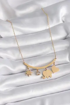 316L Çelik Gold Renk Fil Figür Zirkon Taş Detay Kadın Kolye 5886