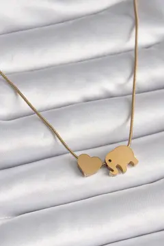 316L Çelik Gold Renk Fil Kalp Figürlü Kadın Kolye 5886