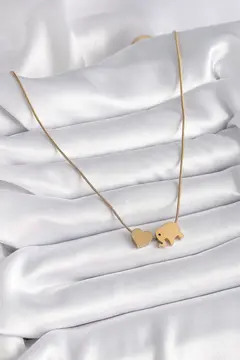 316L Çelik Gold Renk Fil Kalp Figürlü Kadın Kolye 5886