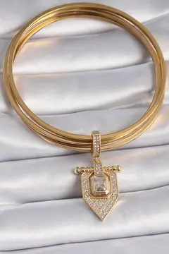 Pirinç Gold Renk Baget Zirkon Taşlı Ajda Charm 5886