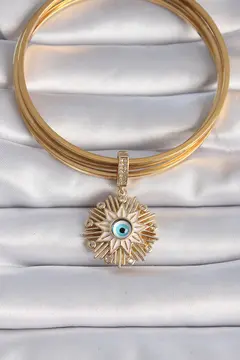 Pirinç Gold Renk Nazar Boncuklu Saçaklı Yıldız Figür Ajda Charm 5886