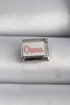 316L Çelik Gümüş Renk Beyaz Pembe Ouma İşlemeli Nomination Charm 5886