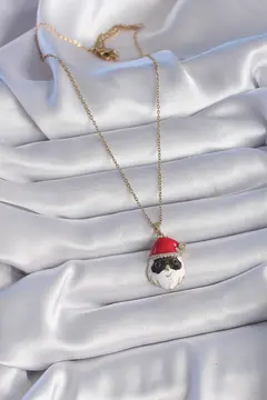 316L Çelik Gold Renk Zincir Zirkon Taşlı Yılbaşı Temalı Noel Baba Figür Kadın Kolye 5886