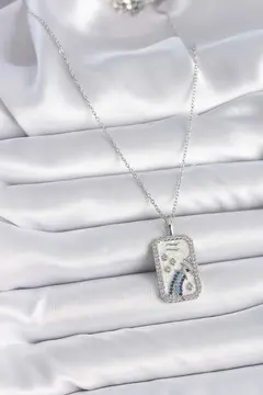 316L Çelik Gümüş Renk Zincir Kova Burcu Zirkon Taşlı Kadın Kolye 5886