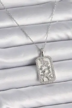316L Çelik Gümüş Renk Zincir Oğlak Burcu Zirkon Taşlı Kadın Kolye 5886