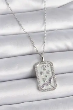 316L Çelik Gümüş Renk Zincir Yay Burcu Zirkon Taşlı Kadın Kolye 5886