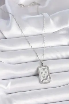 316L Çelik Gümüş Renk Zincir Yay Burcu Zirkon Taşlı Kadın Kolye 5886