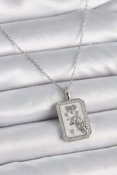 316L Çelik Gümüş Renk Zincir Koç Burcu Zirkon Taşlı Kadın Kolye 5886