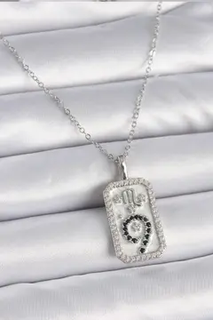 316L Çelik Gümüş Renk Zincir Akrep Burcu Zirkon Taşlı Kadın Kolye 5886